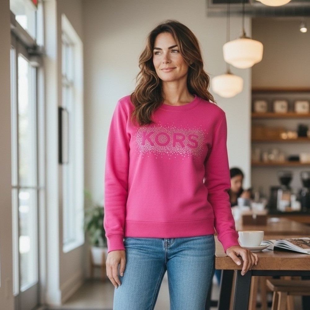 Michael Michael Kors Womens Pink Studded Logo Crewneck Sweatshirt XS TP